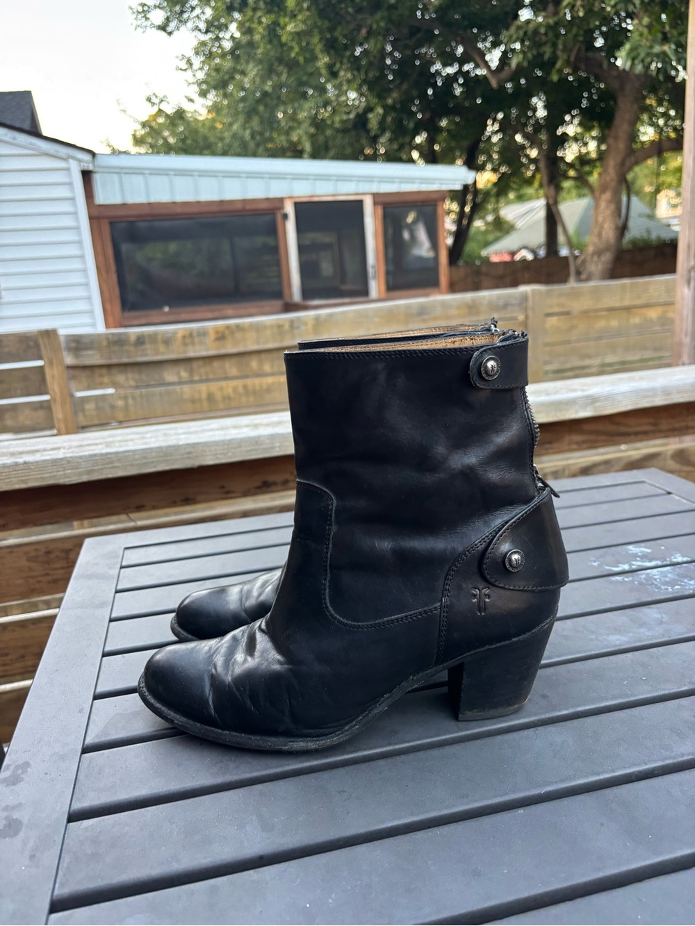 Frye Jackie black leather moto western short boots size 9 B